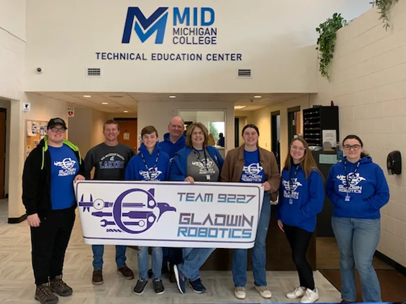 Gladwin High School Robotics Team visits Mid and celebrates sponsorship.