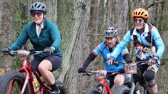 Community members enjoy a mountain bike race on Mid's Harrison Campus.