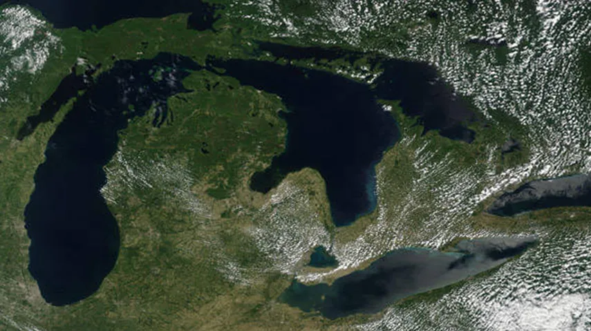 Satellite view of the great lakes.