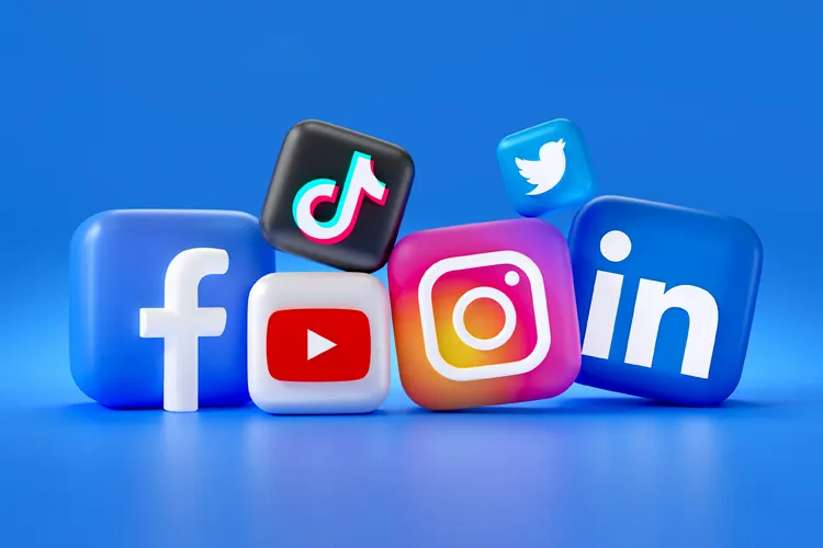 Social media platform logos in a pile.