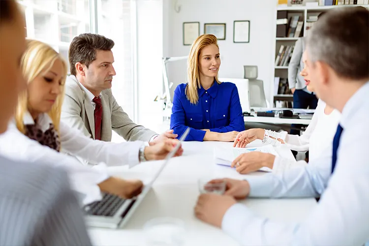 People talking in office space