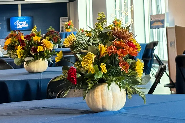 floral centerpiece on table