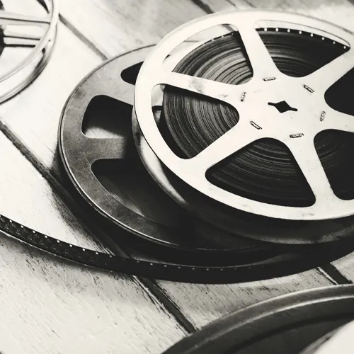 Film Reels in black and white.