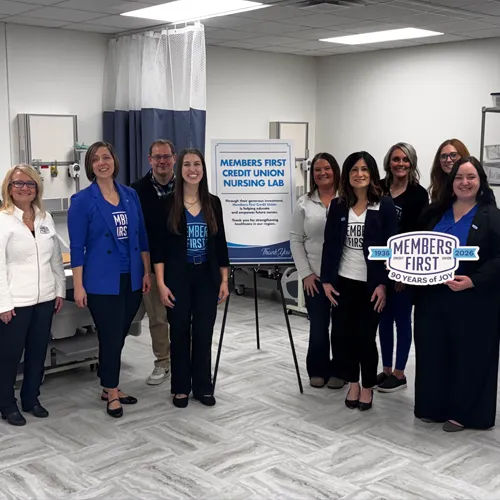 Representatives of Mid and MFCU celebrate their gift, partnership, and naming of Mid's Nursing Lab.
