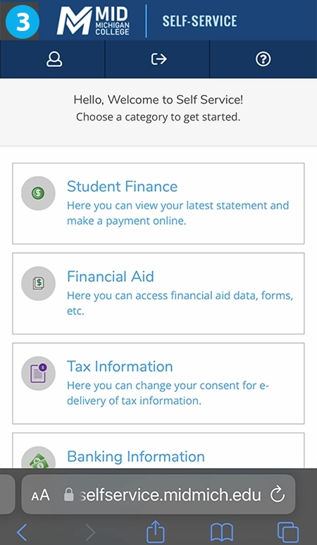Self-Service Welcome screen