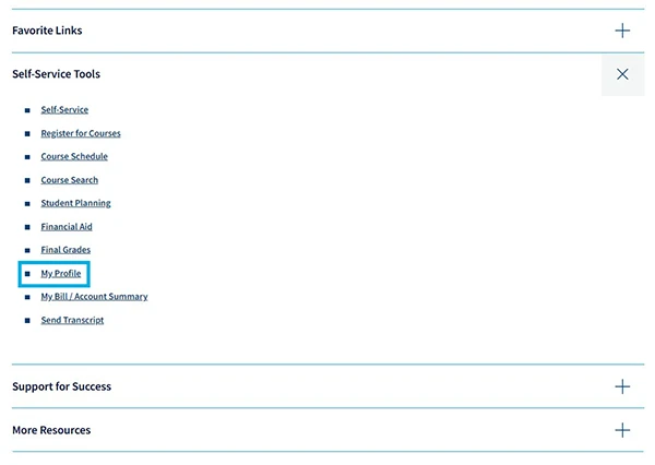 Click My Profile in the Self-Service Tools Menu