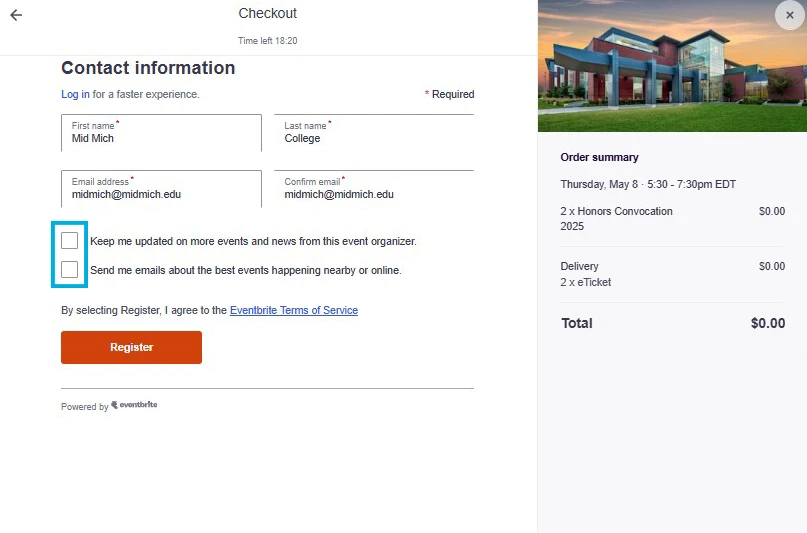 Enter your information and deselect promotional email options