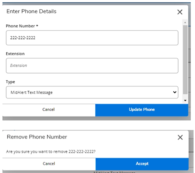 Update Phone Number guide screenshot
