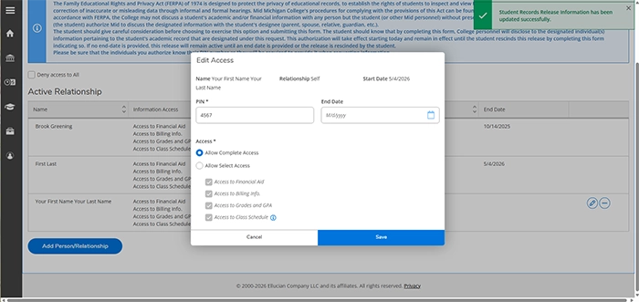edit access or details screen